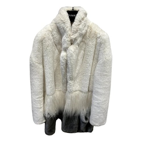 Pre-owned Pinko Faux Fur Coat In White
