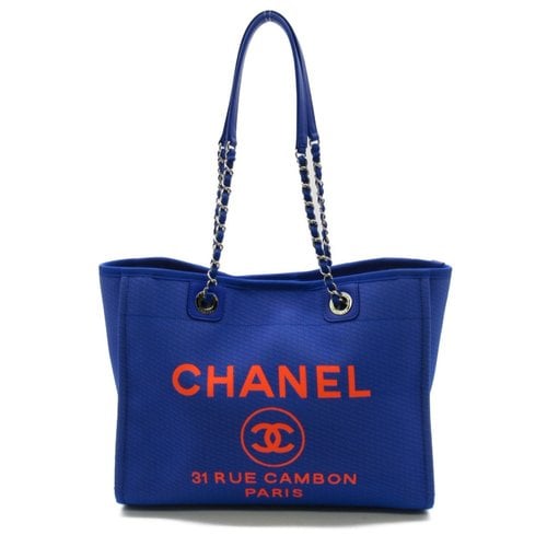 Pre-owned Chanel Deauville Leather Tote In Blue