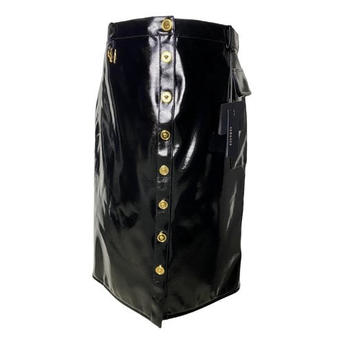 Pre-owned Versace Patent Leather Mid-length Skirt In Black