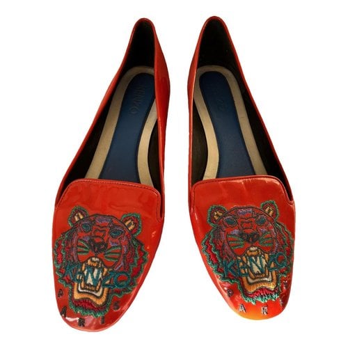 Pre-owned Kenzo Tiger Patent Leather Flats In Red