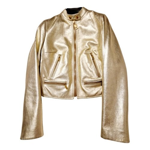 Pre-owned Dolce & Gabbana Leather Biker Jacket In Gold