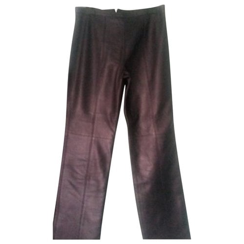 Pre-owned Herve Leger Leather Straight Pants In Purple