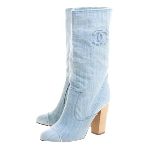 Pre-owned Chanel Cloth Wellington Boots In Blue