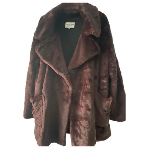 Pre-owned American Retro Faux Fur Coat In Burgundy