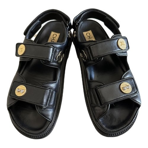 Pre-owned Chanel Dad Sandals Leather Sandal In Black