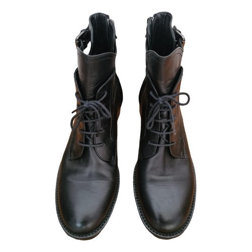 Pre-owned Lanvin Leather Lace Up Boots In Black