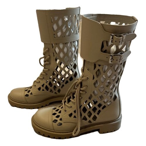 Pre-owned Dior D-trap Leather Biker Boots In Beige