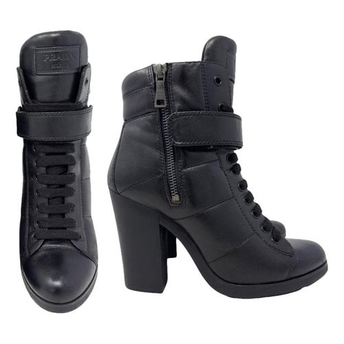 Pre-owned Prada Leather Biker Boots In Black