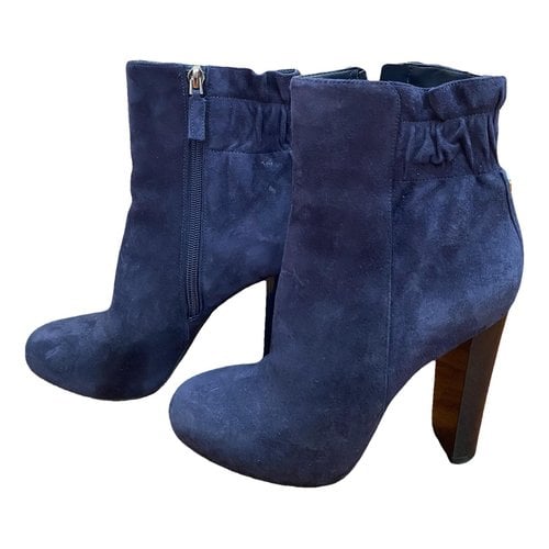 Pre-owned Guess Velvet Boots In Blue