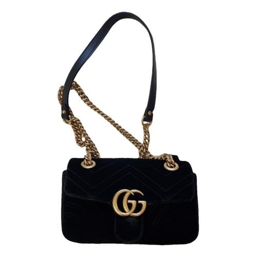 Pre-owned Gucci Gg Marmont Flap Velvet Crossbody Bag In Black