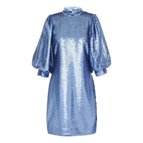 Pre-owned Ganni Mini Dress In Blue