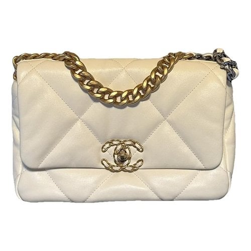 Pre-owned Chanel 19 Leather Handbag In White