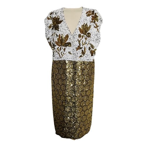 Pre-owned Dries Van Noten Glitter Mini Dress In Gold