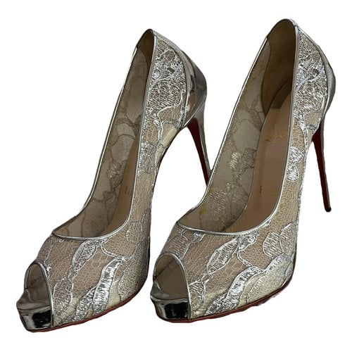 Pre-owned Christian Louboutin Follies Strass Leather Heels In Silver