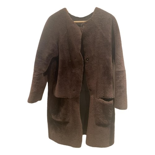 Pre-owned By Malene Birger Shearling Coat In Brown