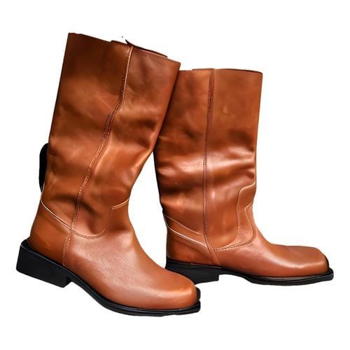 Pre-owned Ganni Leather Boots In Brown