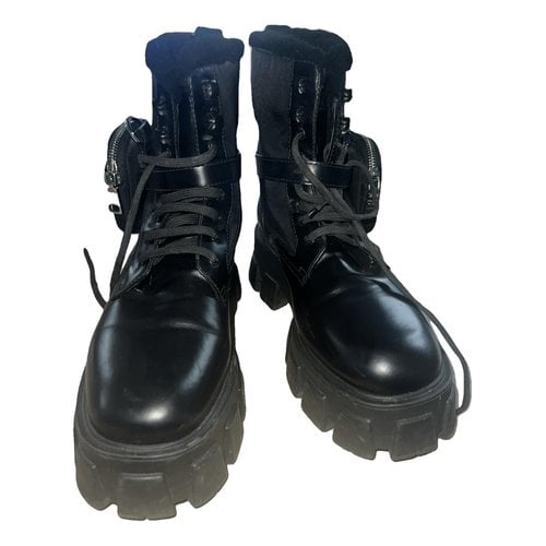 Pre-owned Prada Monolith Leather Biker Boots In Black