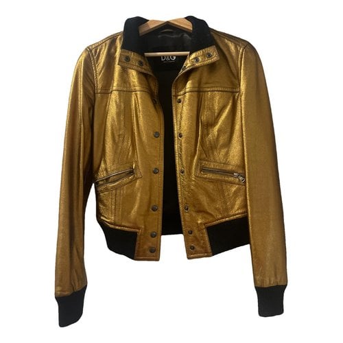 Pre-owned D&g Leather Biker Jacket In Gold