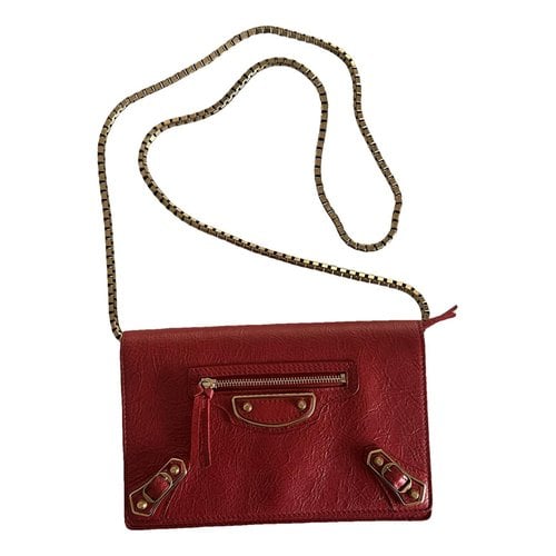 Pre-owned Balenciaga Wallet On Chain B Leather Handbag In Red