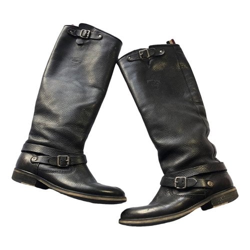 Pre-owned Tommy Hilfiger Leather Biker Boots In Black