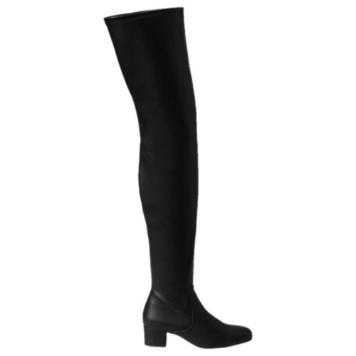 Pre-owned Staud Vegan Leather Riding Boots In Black