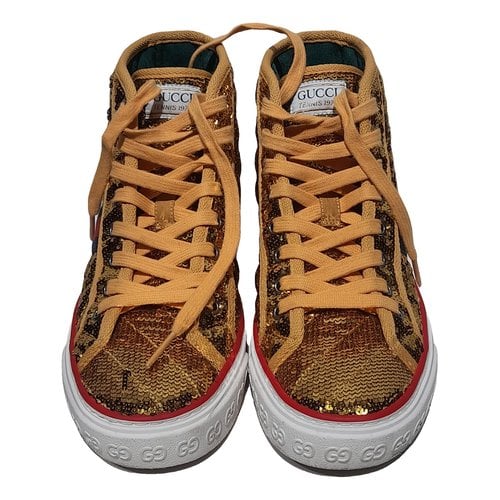 Pre-owned Gucci Tennis 1977 Glitter Trainers In Gold