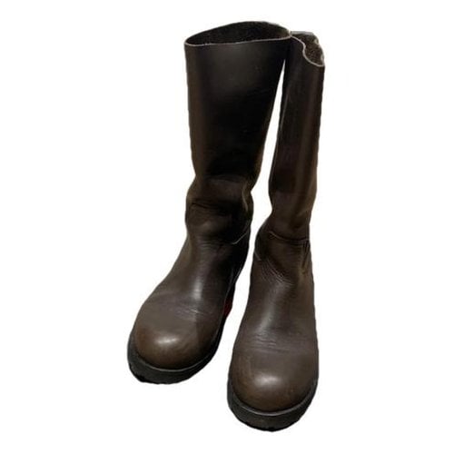 Pre-owned Blauer Leather Biker Boots In Brown