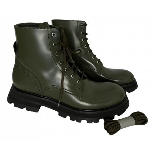 Pre-owned Alexander Mcqueen Leather Lace Up Boots In Green