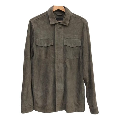 Pre-owned Allsaints Leather Shirt In Khaki
