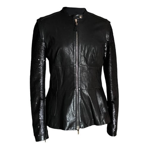 Pre-owned Elisabetta Franchi Leather Biker Jacket In Black