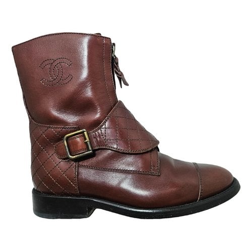 Pre-owned Chanel Leather Biker Boots In Brown
