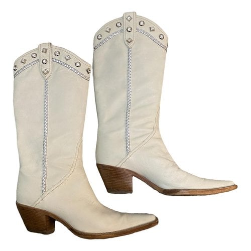 Pre-owned Sergio Rossi Leather Cowboy Boots In White