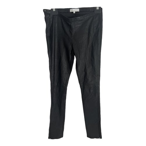 Pre-owned Sandro Leather Slim Pants In Black