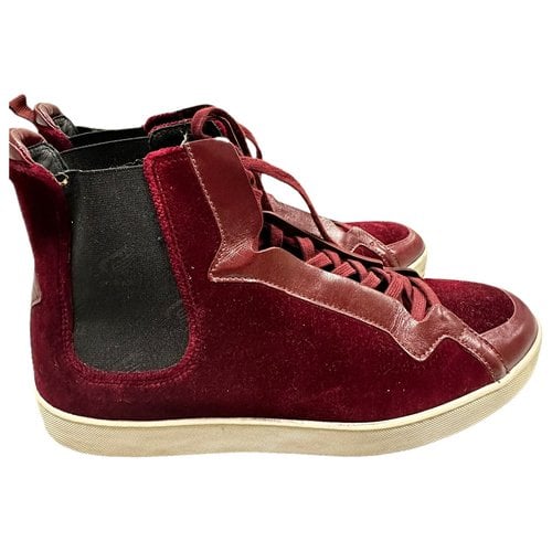 Pre-owned Hogan High Trainers In Burgundy