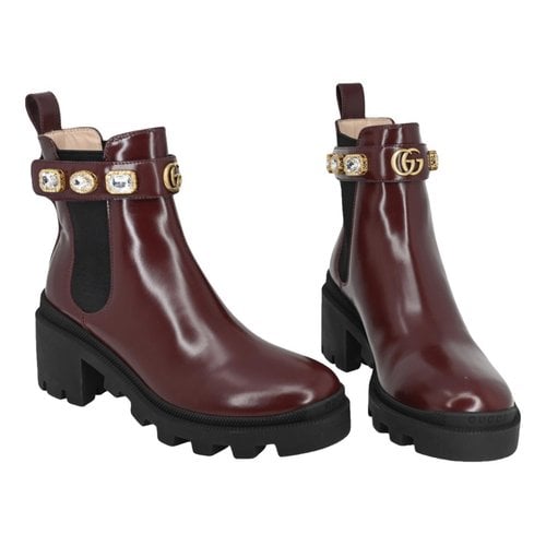 Pre-owned Gucci Leather Boots In Burgundy