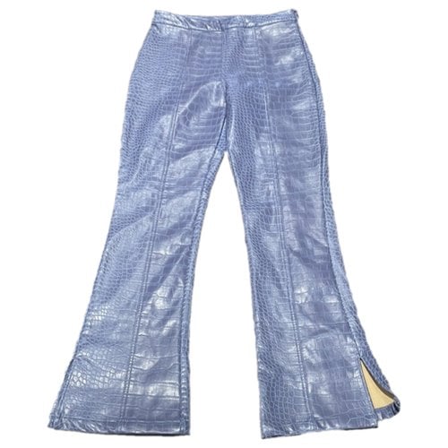 Pre-owned Hosbjerg Vegan Leather Straight Pants In Blue
