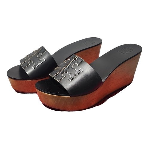 Pre-owned Tory Burch Leather Mules & Clogs In Black