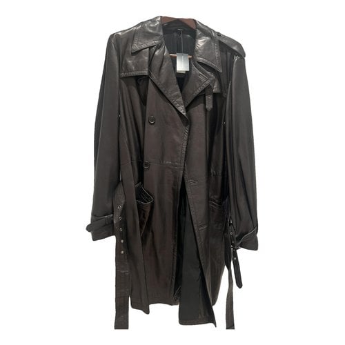 Pre-owned Ralph Lauren Leather Coat In Black