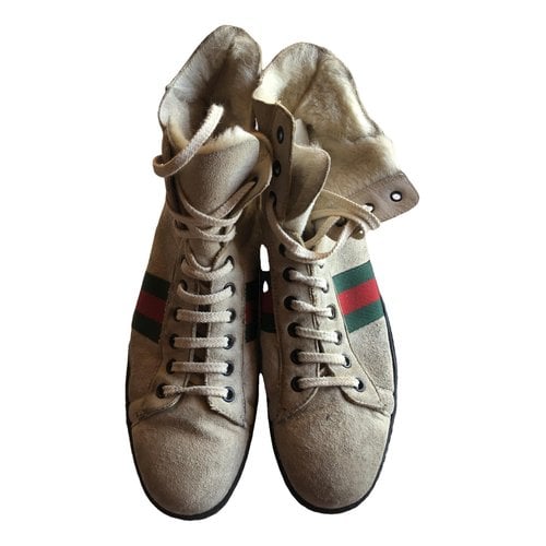 Pre-owned Gucci High Trainers In Beige