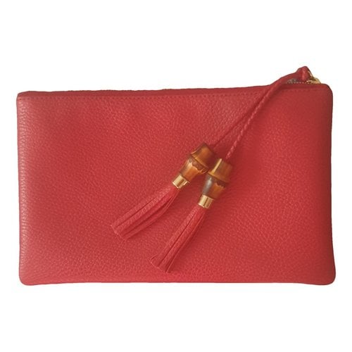 Pre-owned Gucci Bamboo Leather Clutch Bag In Red