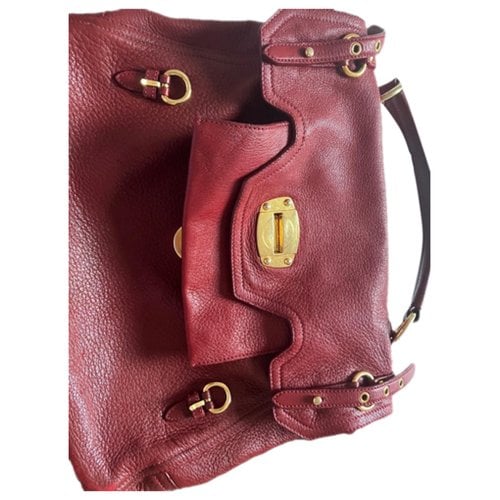 Pre-owned Miu Miu Vitello Leather Handbag In Burgundy