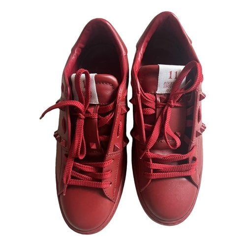 Pre-owned Valentino Garavani Open Vltn Leather Trainers In Red