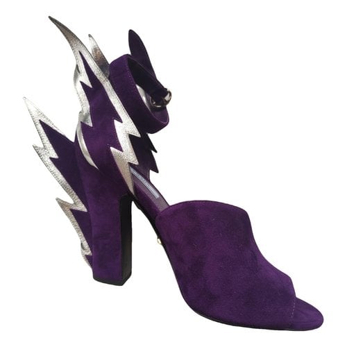 Pre-owned Prada Flame Vegan Leather Sandals In Purple