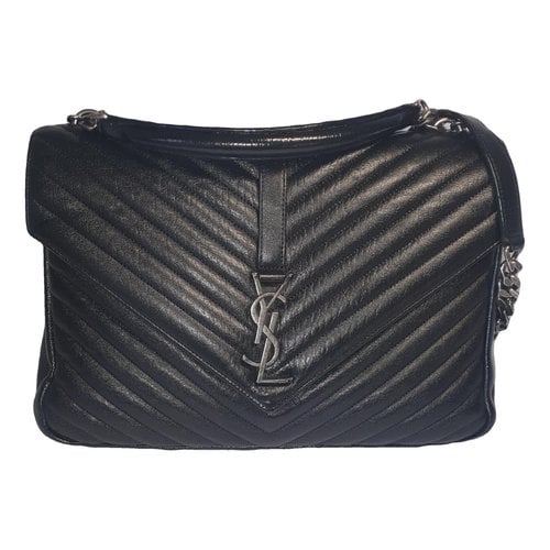 Pre-owned Saint Laurent Collége Monogramme Leather Handbag In Black