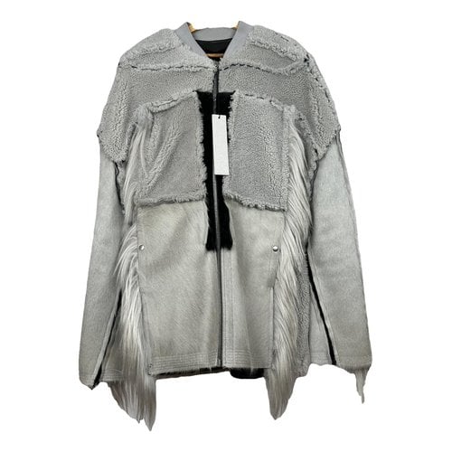 Pre-owned Rick Owens Pony-style Calfskin Coat In Grey