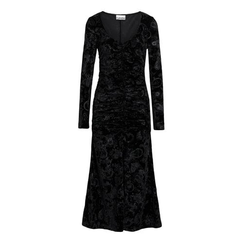 Pre-owned Ganni Velvet Mid-length Dress In Black