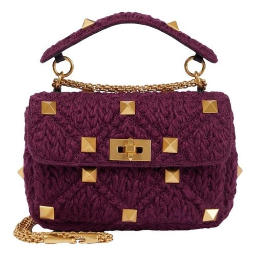 Pre-owned Valentino Garavani Roman Stud Wool Crossbody Bag In Purple