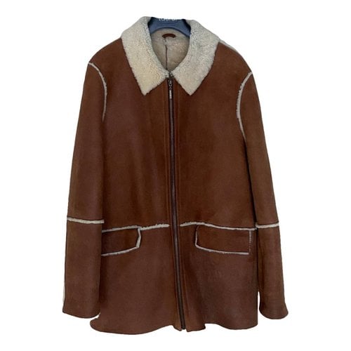 Pre-owned Understated Leather Leather Coat In Brown