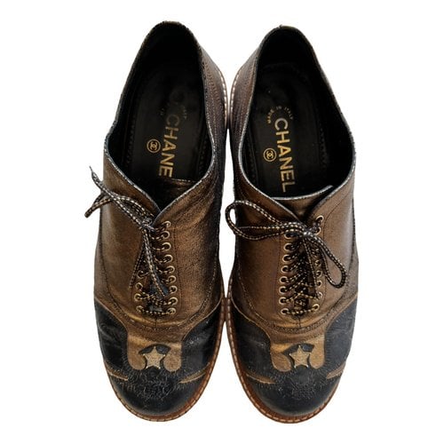 Pre-owned Chanel Leather Lace Ups In Metallic