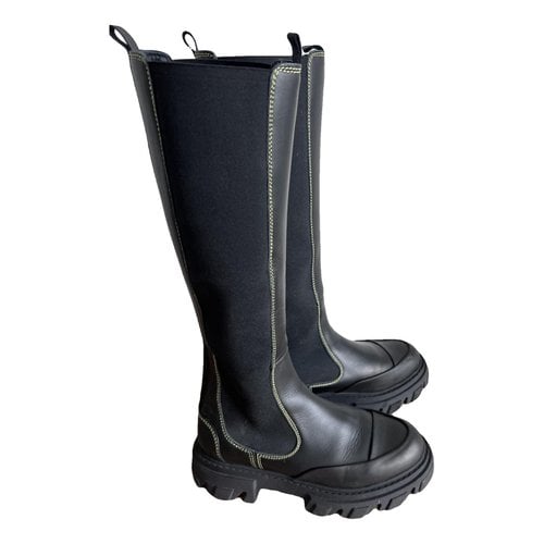 Pre-owned Ganni Riding Boots In Black